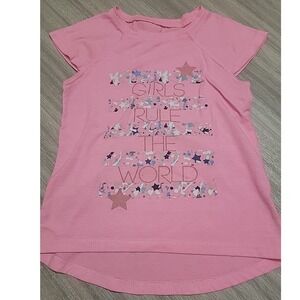 Kidpik Girls Pink Girls Rule The World Graphic Tee Shirt Size S 7/8 High Low Hem